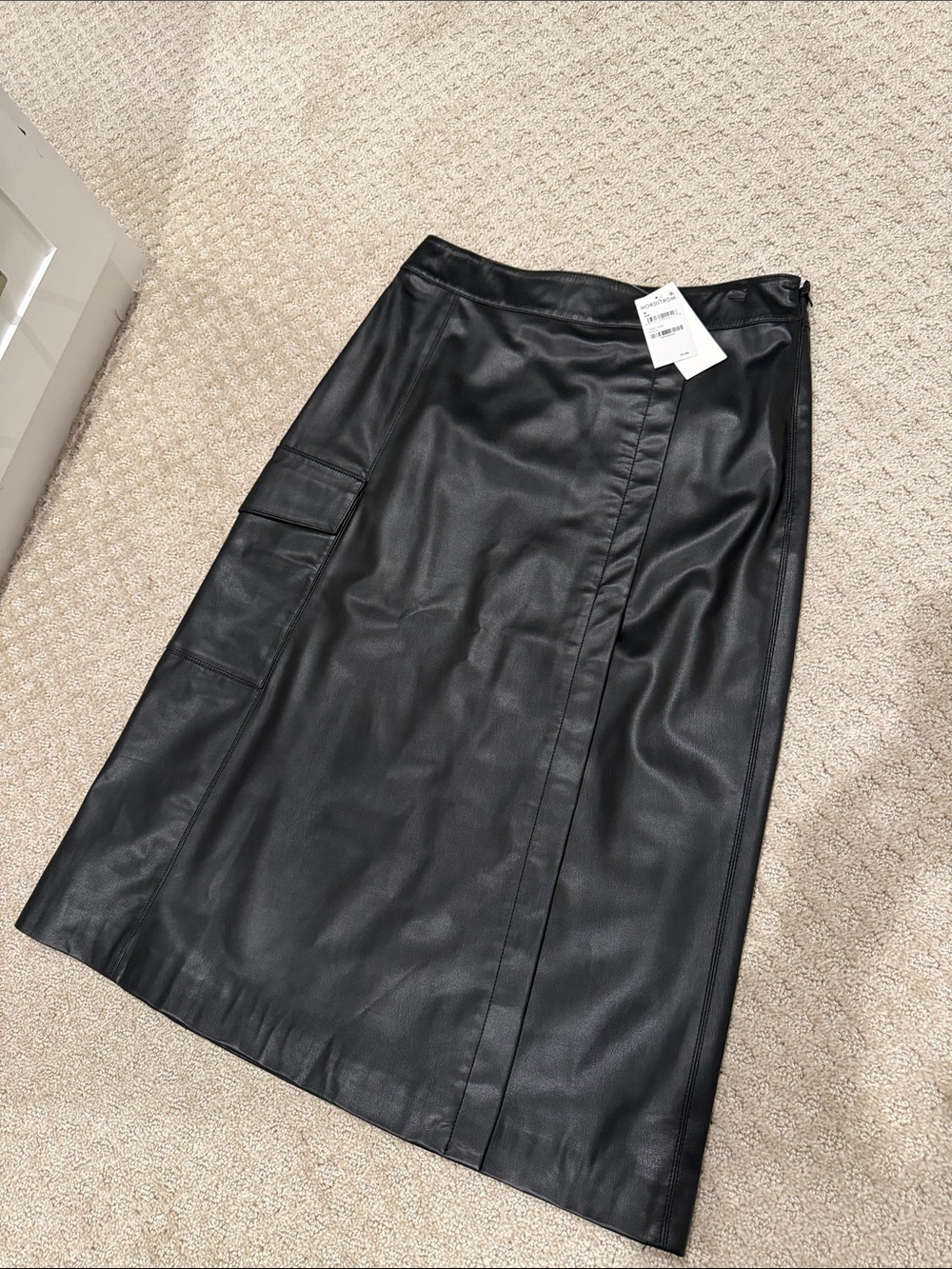 Treasure & Bond Black Faux Leather A-Line Midi Skirt